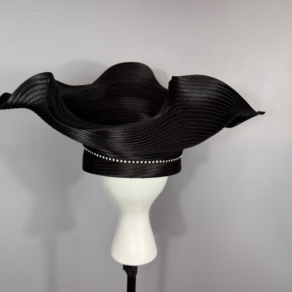 BEN MARC INTERNATIONAL BLACK CHURCH LADY HAT. JEWELED WITH ORNATE FRONT. - Picture 5 of 8